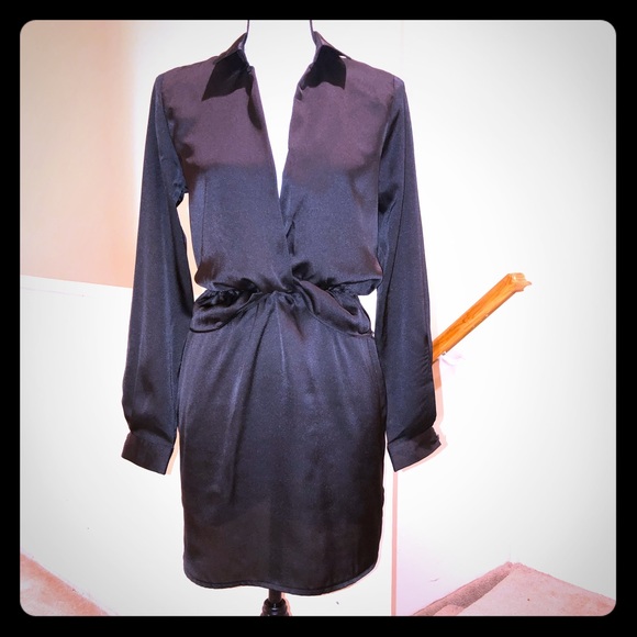 🎉2X HP🎉 Black Front Twist Silky Shirt Dress - Picture 6 of 7